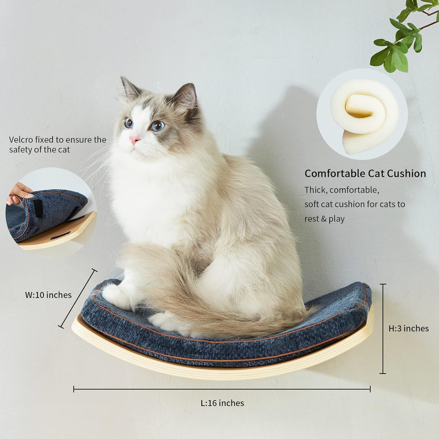 Curved Cat Wall Shelf with Cushion