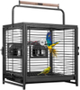 Portable Wrought Iron Bird Travel Carrier Cage with Wooden Perch