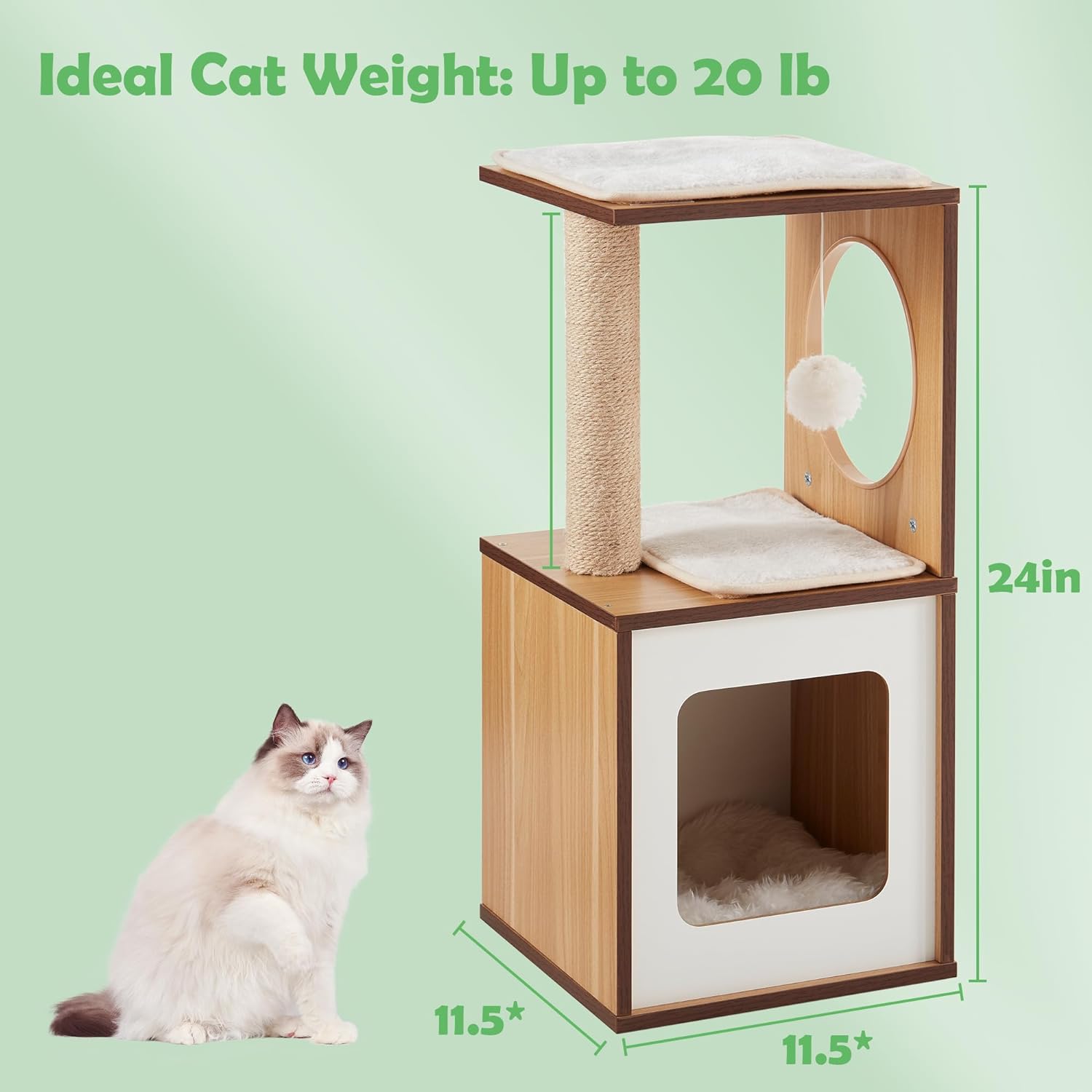 Modern And Sturdy Wood Cat Tree for Large Cats