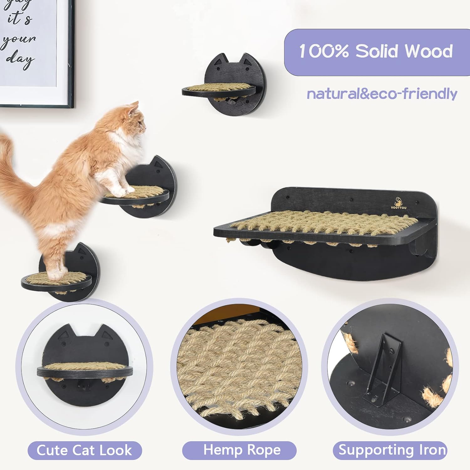 Modern Cat Wall Shelves with Sisal Cat Hammock