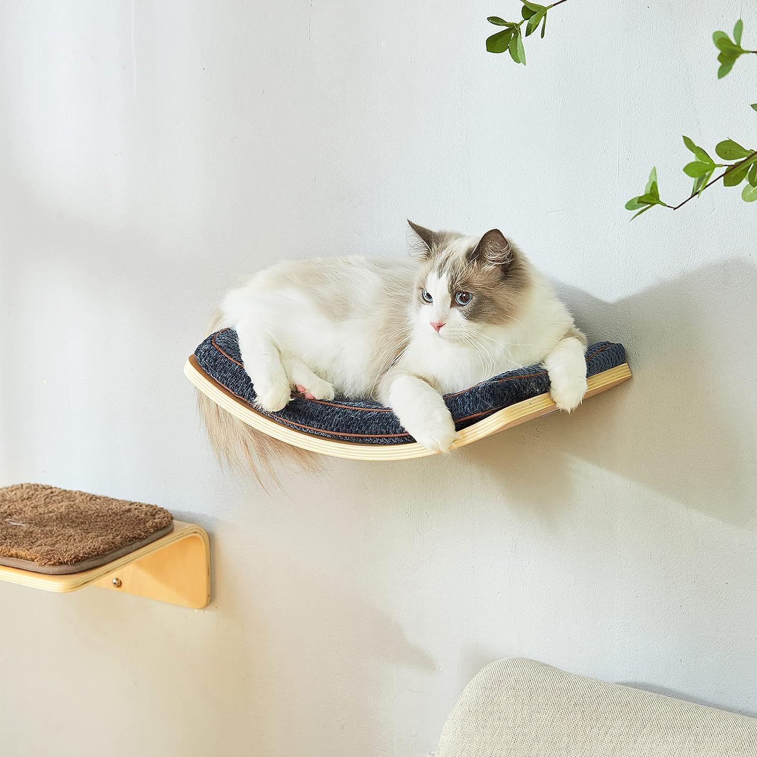 Curved Cat Wall Shelf with Cushion