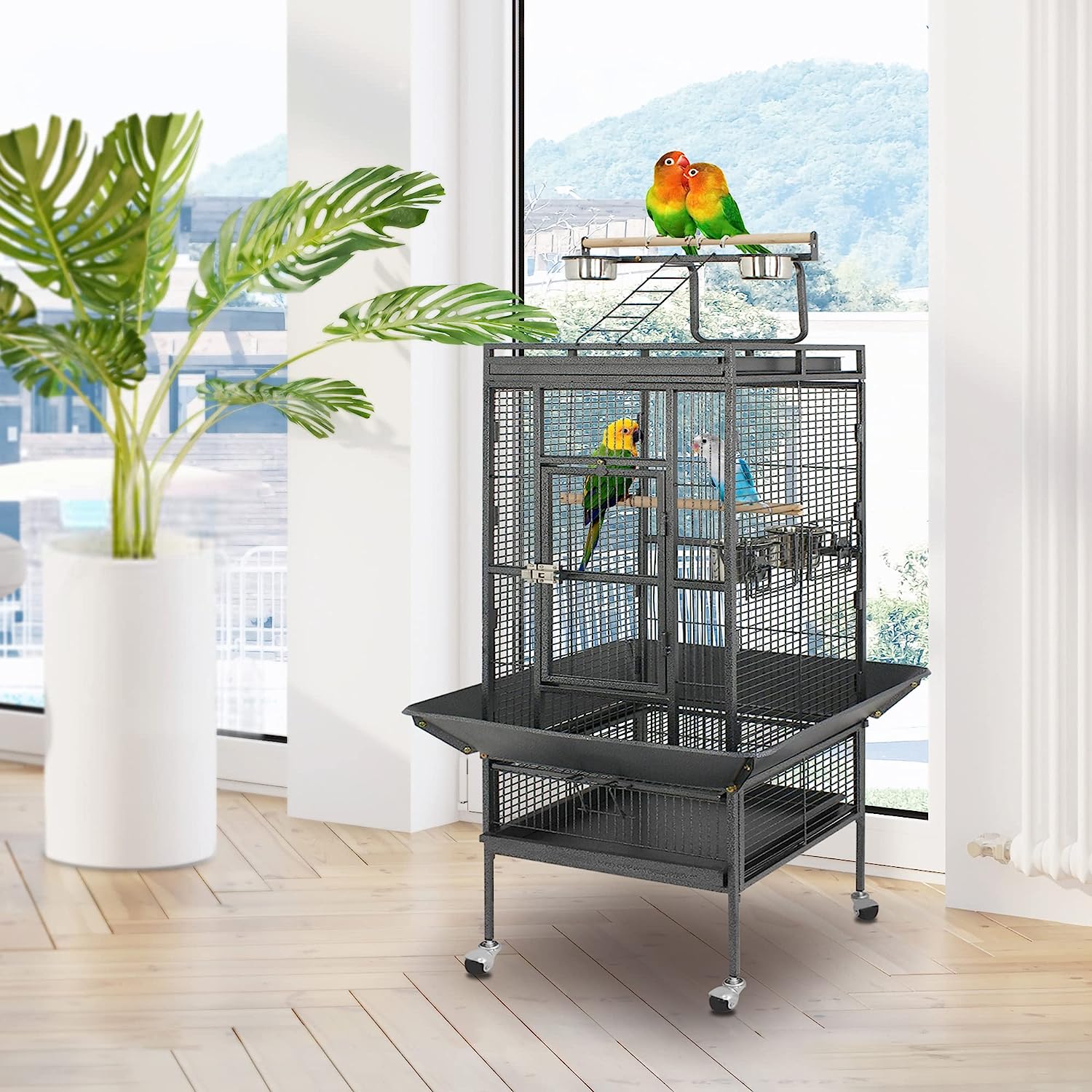Sturdy And Versatile 61-inch Wrought Iron Bird Cage with Playtop