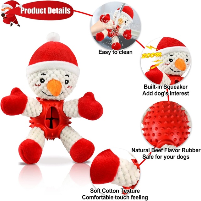 Bulk Wholesale Christmas Santa Snowman Plush Rubber Chew Squeakers Feeding Toys