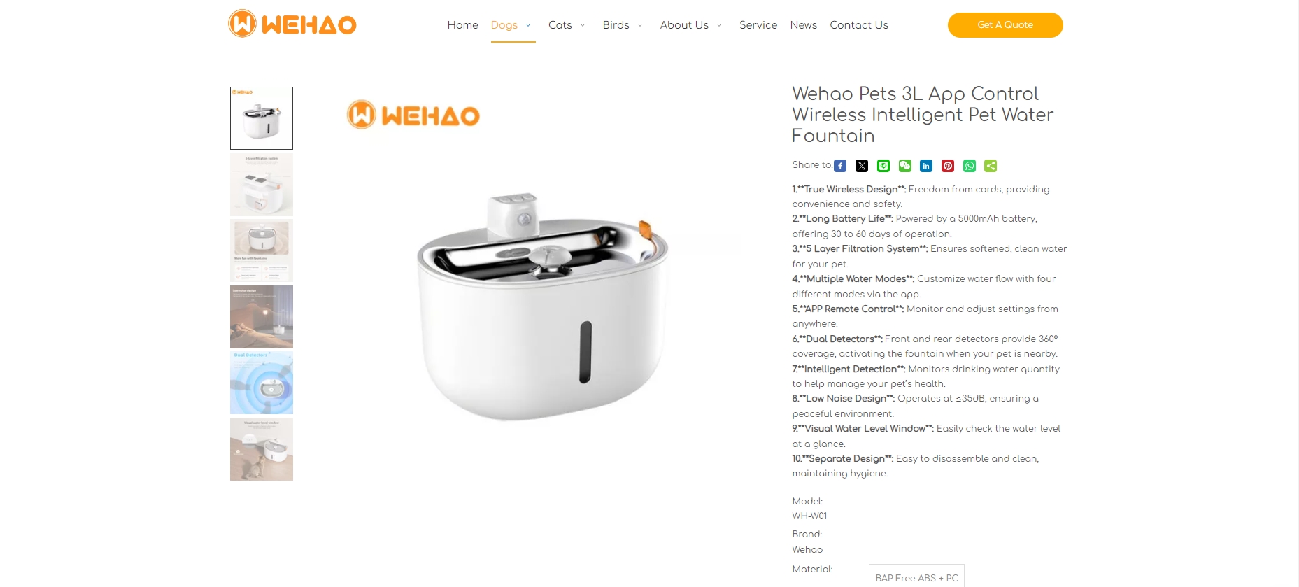 Wehao Pets 3L App Control Wireless Automatic Pet Water Fountain