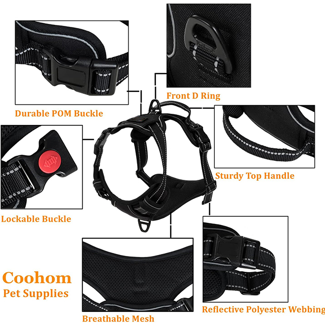 Wehao Dual Leash Dog Harness Reflective Padded Adjustable Handle