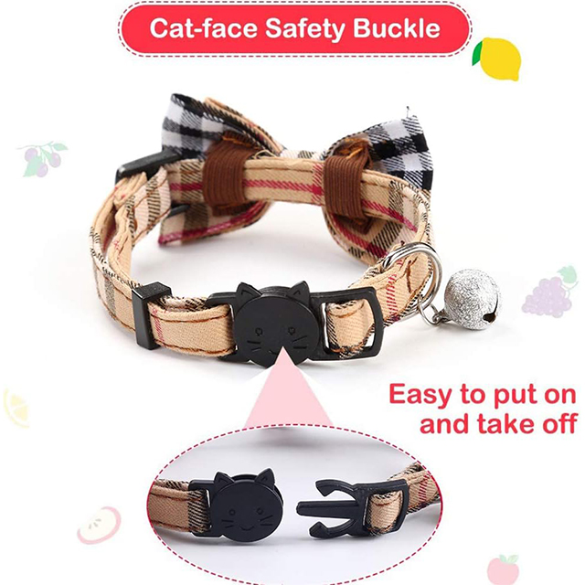 Wehao Plaid Breakaway Cat Collar with Bow Bell