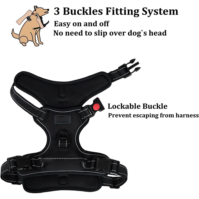 Wehao Dual Leash Dog Harness Reflective Padded Adjustable Handle