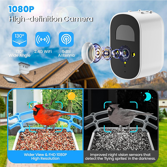 Smart Bird Feeder Camera Solar Powered AI Recognition 1080P HD