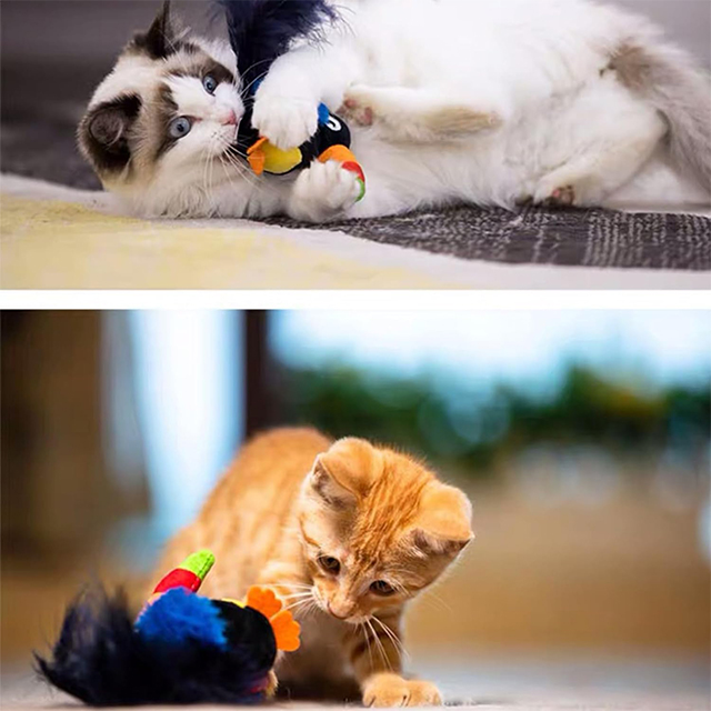 Wehao Interactive Squeaky Feather Bird Toy for Cats Dogs
