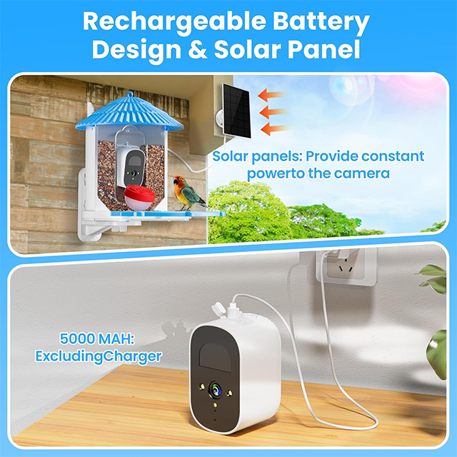 Smart Bird Feeder Camera Solar Powered AI Recognition 1080P HD