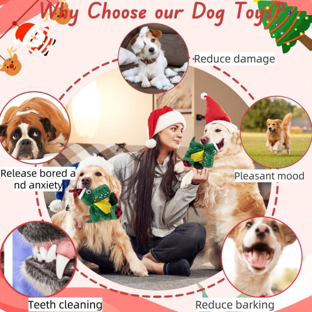 Wholesale Bulk Christmas Plush Dinosaur Dog Squeaky Toys