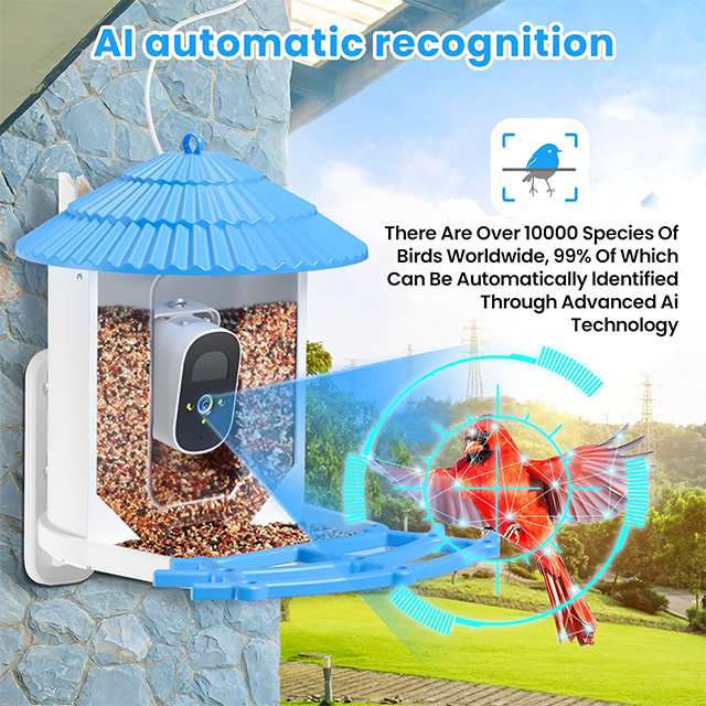 Smart Bird Feeder Camera Solar Powered AI Recognition 1080P HD