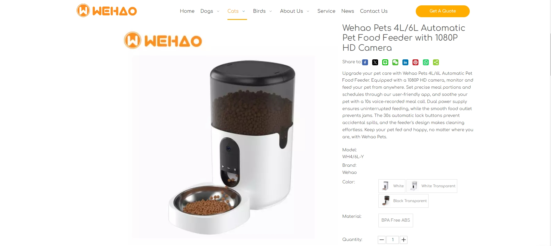 Wehao Pets Automatic Pet Feeder with Camera