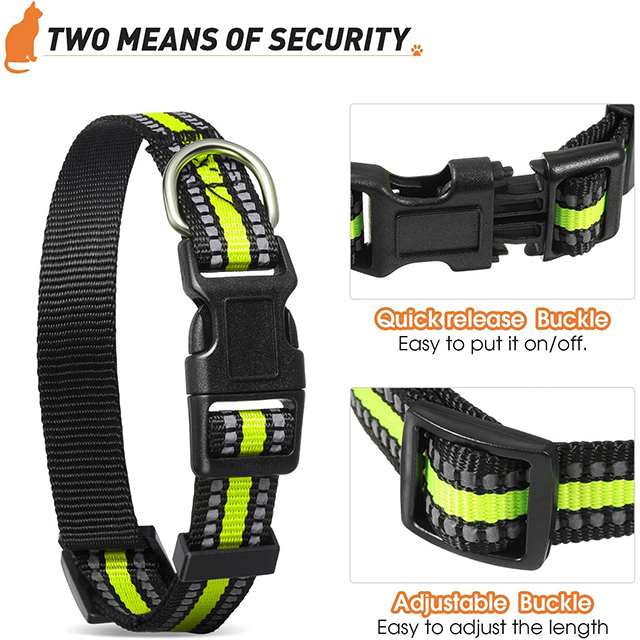 Wehao Adjustable Nylon Dog Collar Reflective Safety Buckle Durable