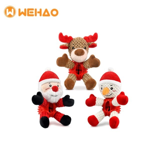 Bulk Wholesale Christmas Santa Snowman Plush Rubber Chew Squeakers Feeding Toys
