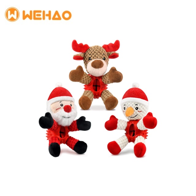 Bulk Wholesale Christmas Santa Snowman Plush Rubber Chew Squeakers Feeding Toys